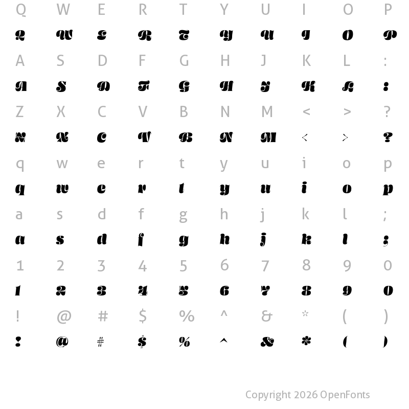 Character Map of Ohno Blazeface 72 Point Italic