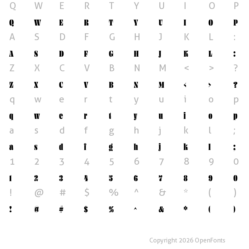 Character Map of Ohno Fatface 48 Pt Condensed