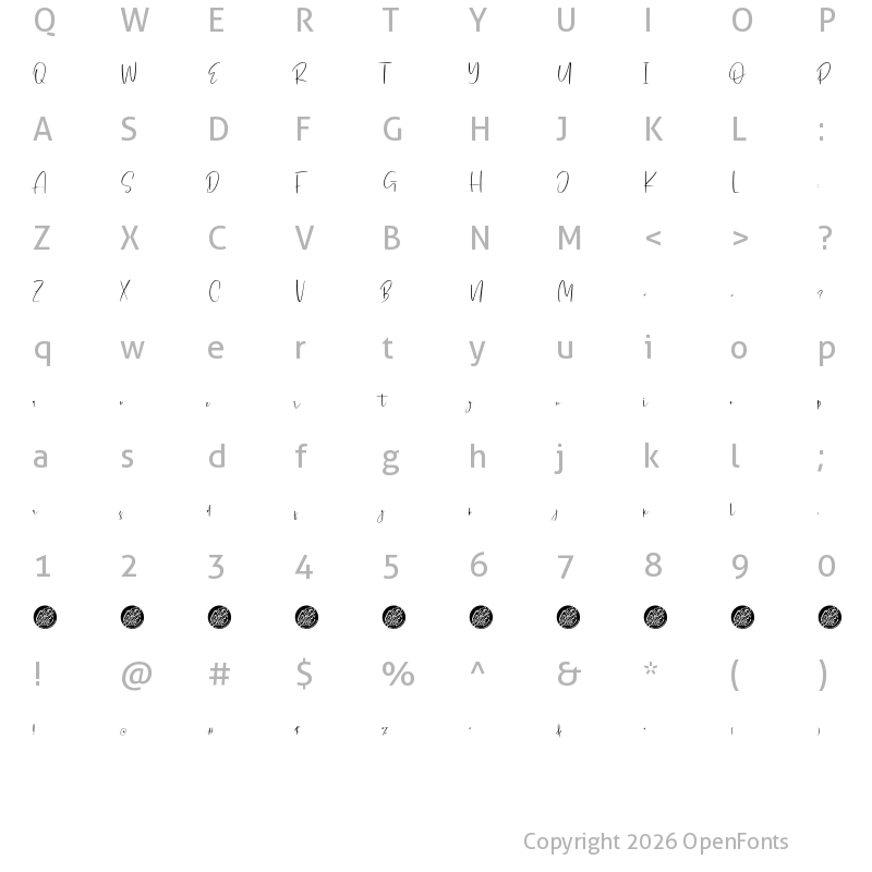 Character Map of Oishigo Demo Regular