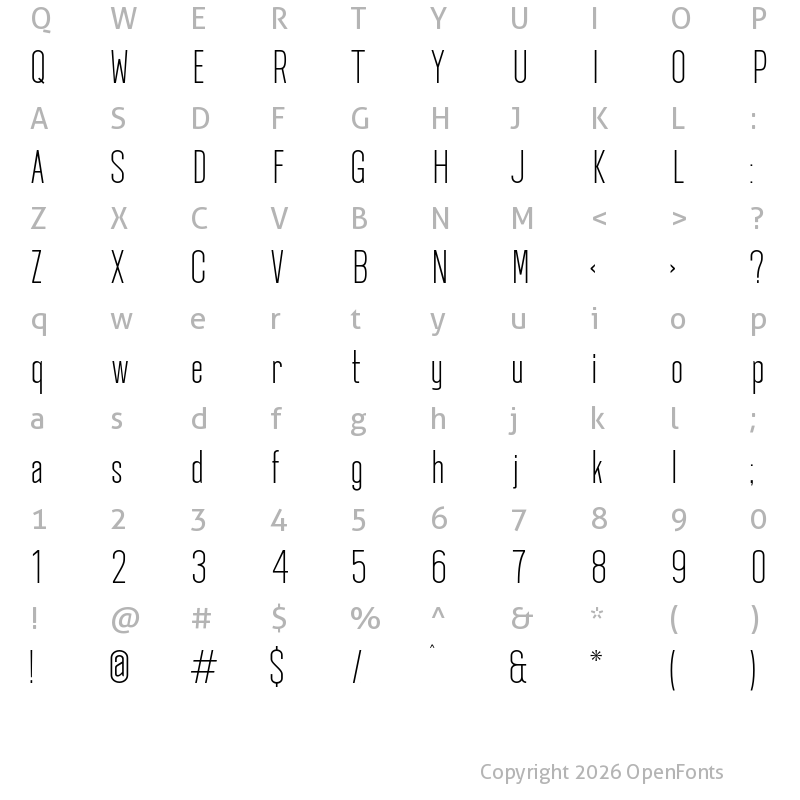 Character Map of Okana Light