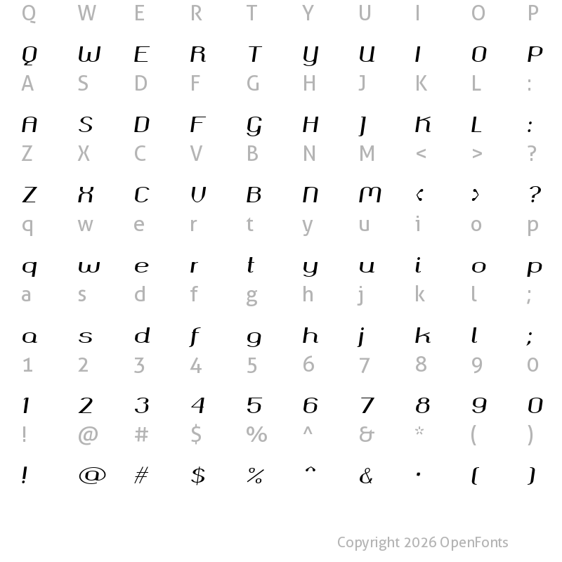 Character Map of okolaks BoldItalic