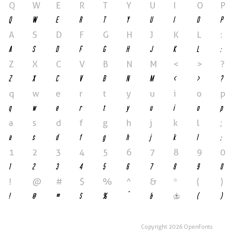 Character Map of Okuda Italic