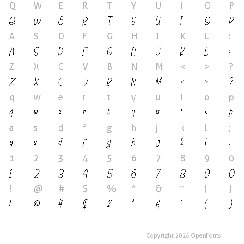 Character Map of Olaugh Italic