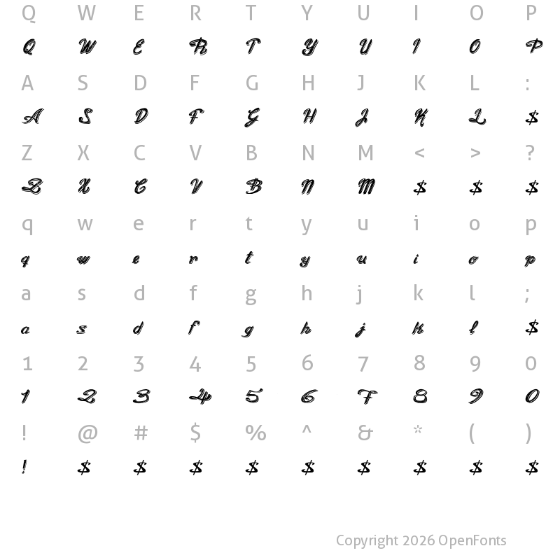 Character Map of Old Figaro Cursive Italic