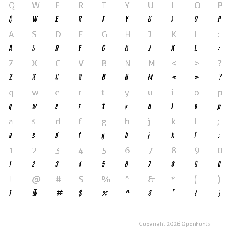 Character Map of Old Press Italic