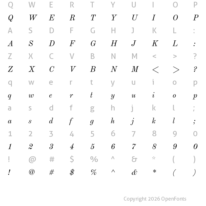 Character Map of Old Standard Italic