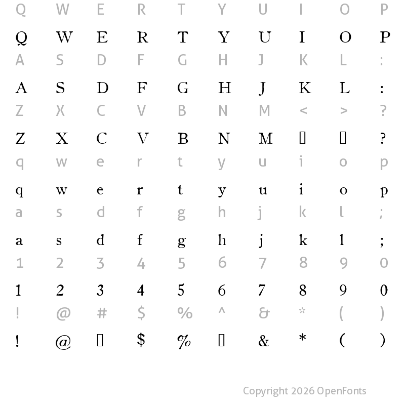 Character Map of OldStyle 1 HPLHS
