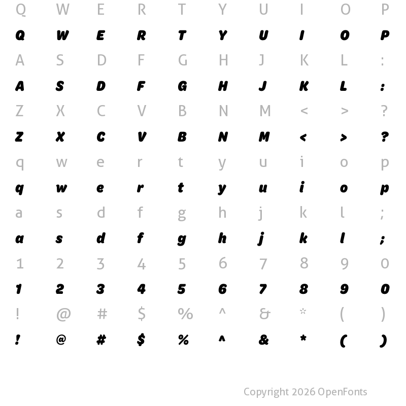 Character Map of Omnes Cond Black Italic