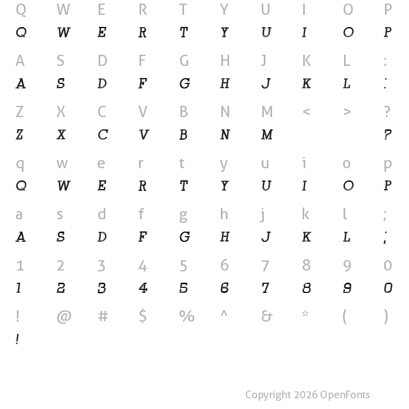 Character Map of Onderneming Italic