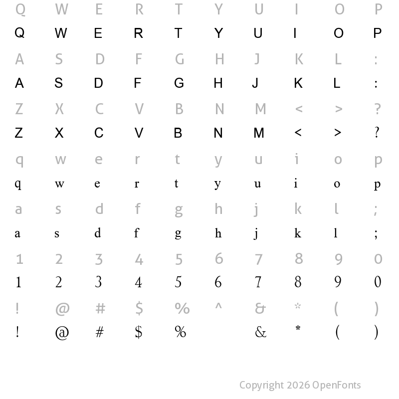 Character Map of One Time Roman Regular