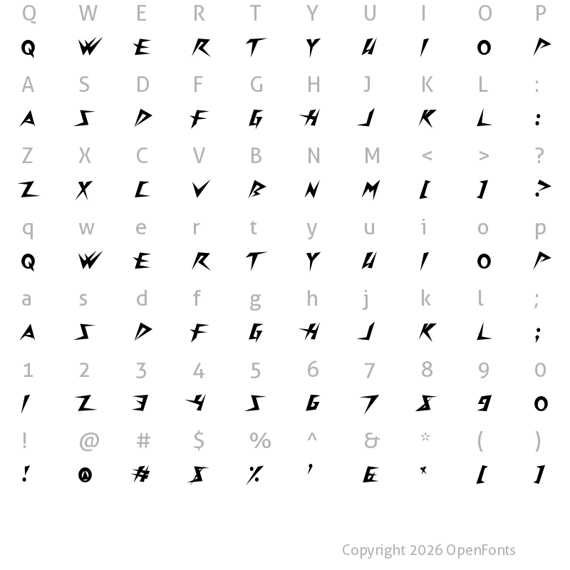 Character Map of Onslaughter Regular