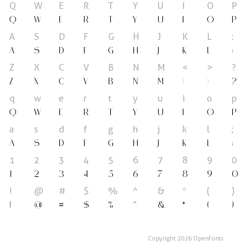 Character Map of Opaline Regular