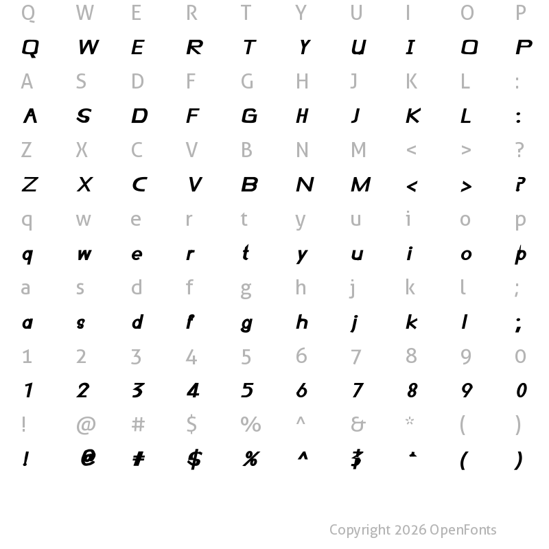 Character Map of Openned Lives Bold Italic