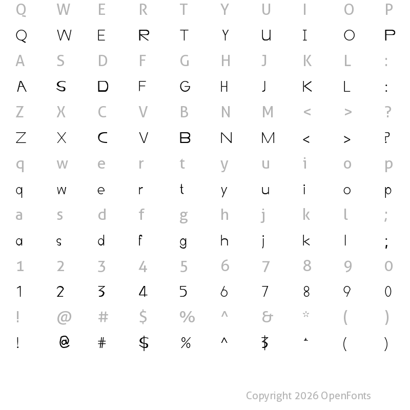 Character Map of Openned Lives Regular