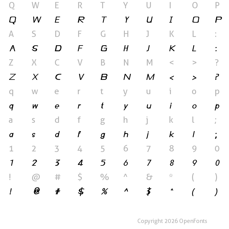 Character Map of Openned Lives Semibold Italic