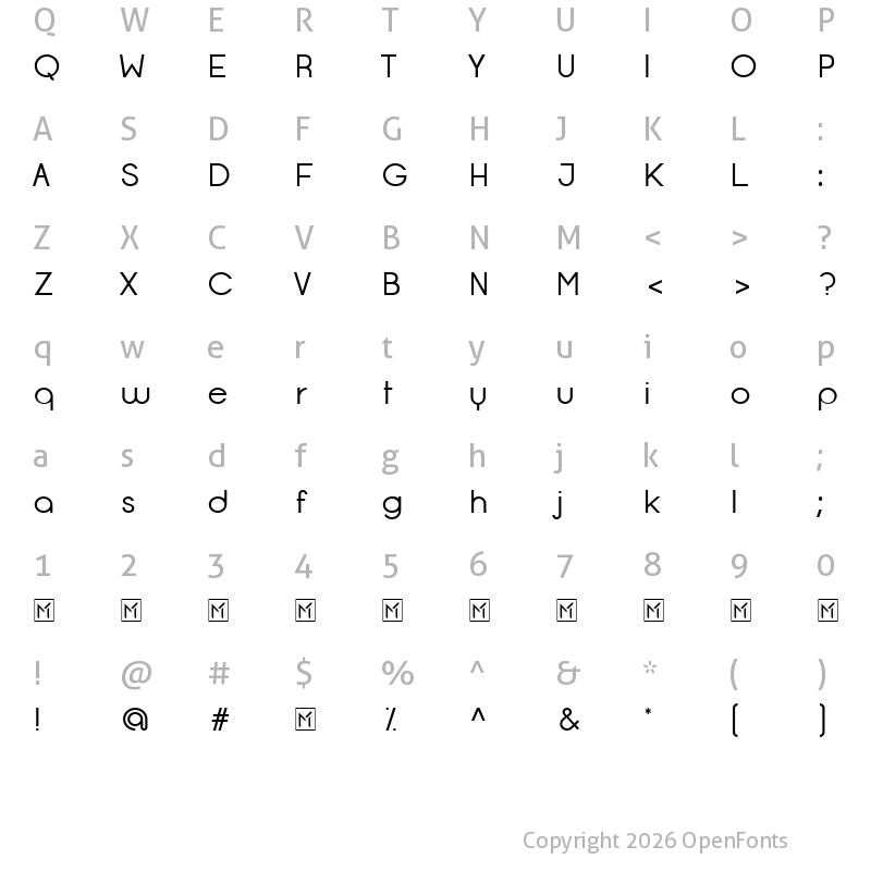 Character Map of Opificio Regular