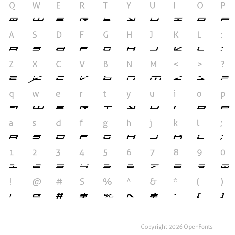 Character Map of Oramac Laser Italic Laser Italic