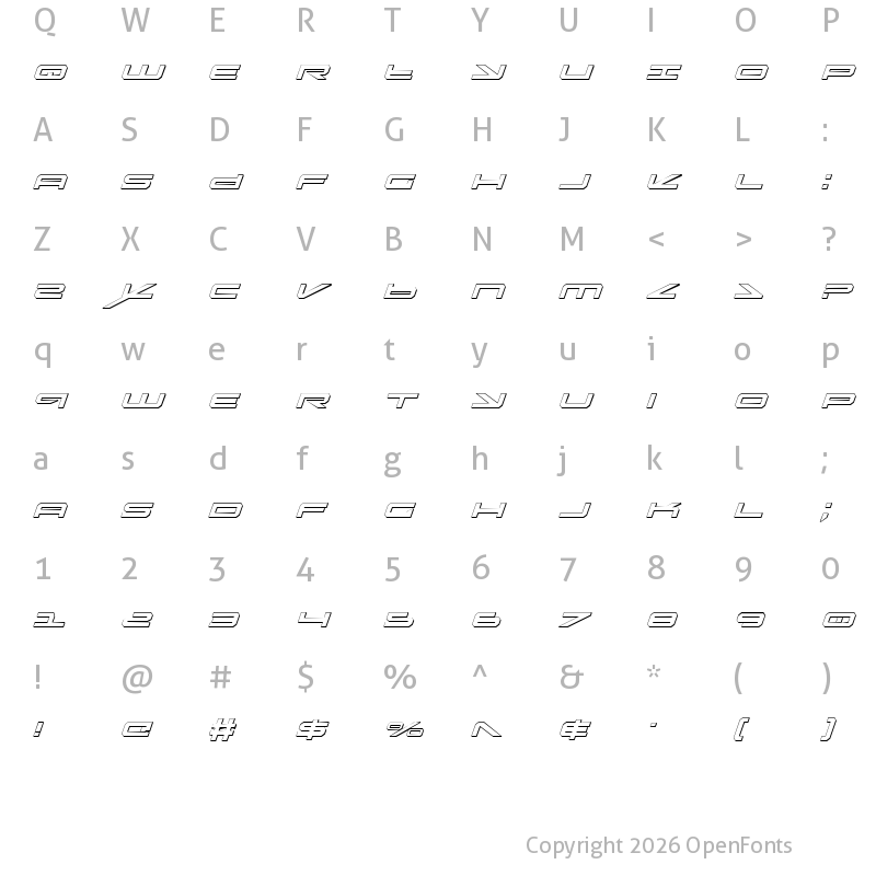 Character Map of Oramac Shadow Italic Shadow Italic