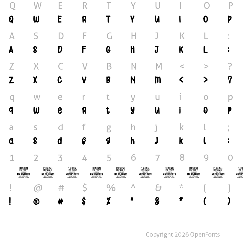 Character Map of Orange Cats PERSONAL USE ONLY Bold