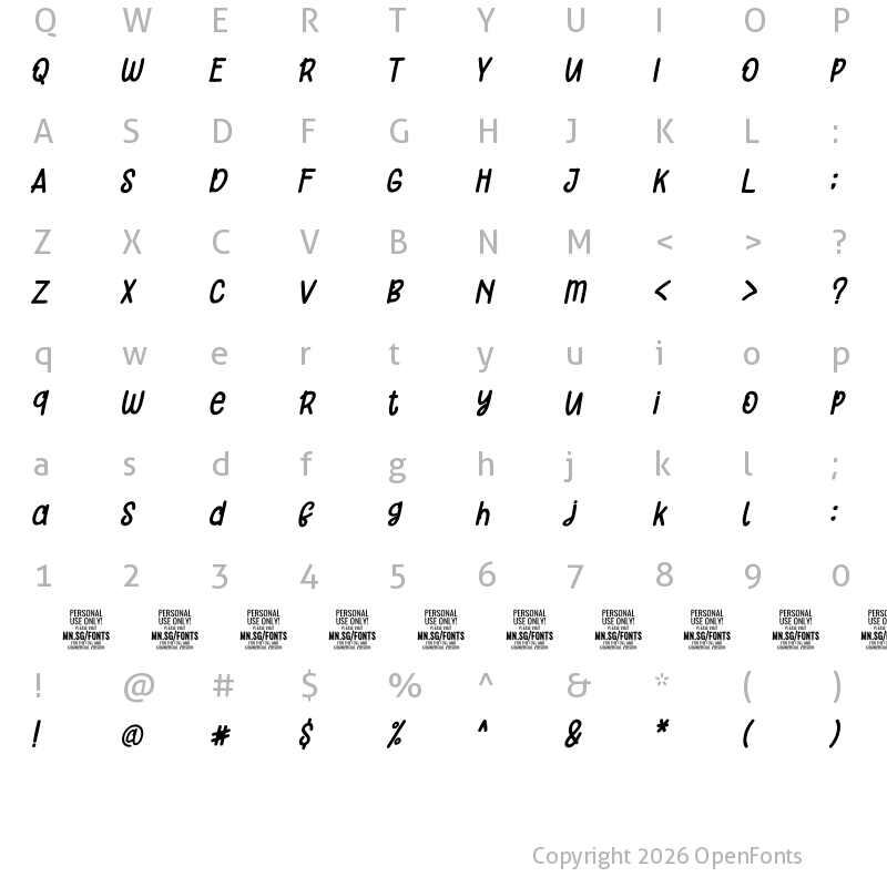 Character Map of Orange Cats PERSONAL USE ONLY Italic