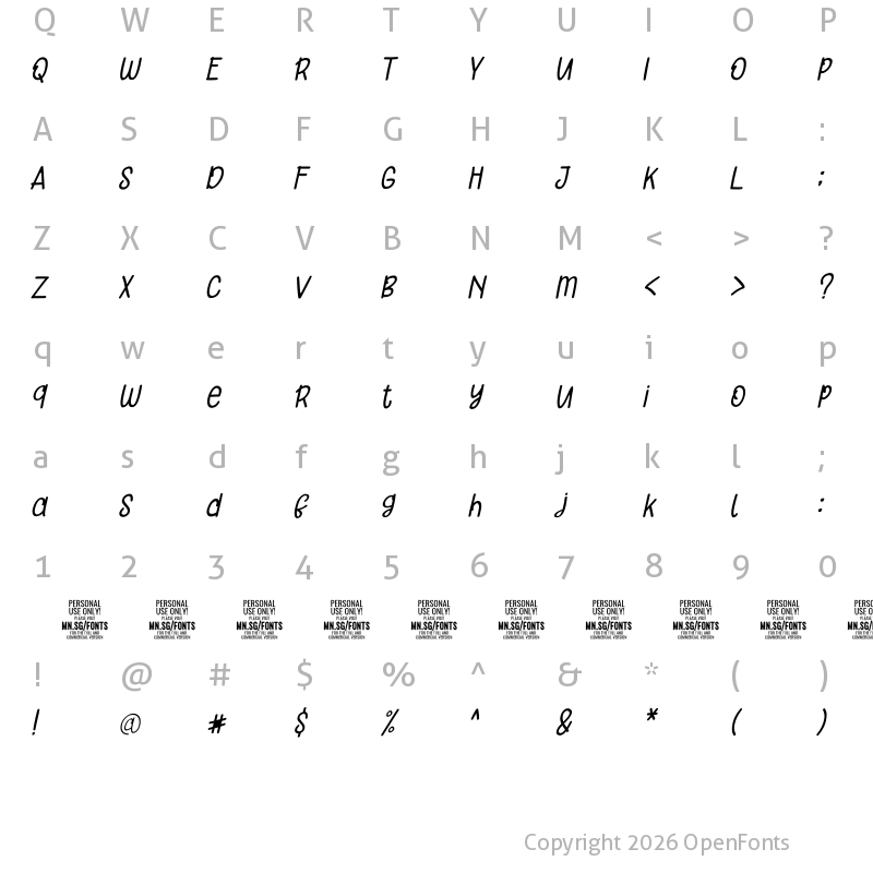 Character Map of Orange Cats PERSONAL USE ONLY Thin Italic