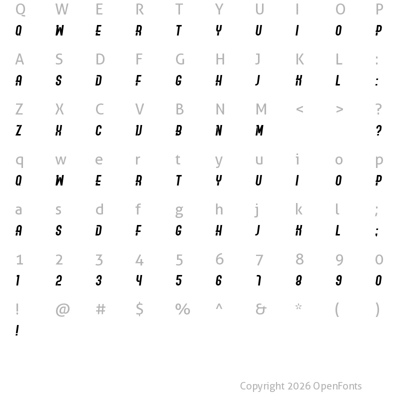 Character Map of Ordinary Italic
