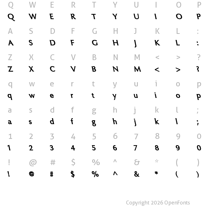 Character Map of Oregon LDO Black Sinistral Regular
