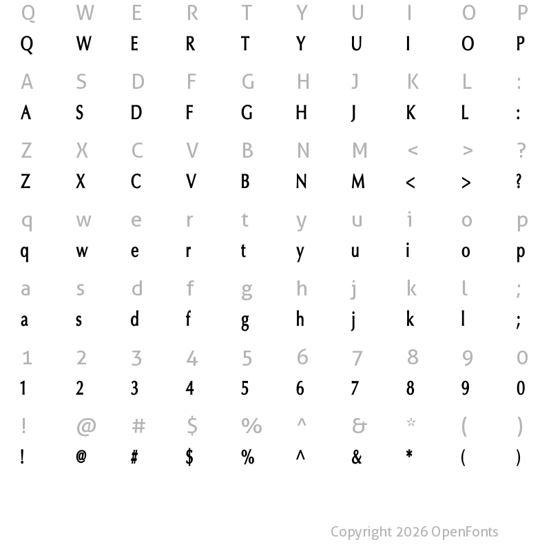 Character Map of Oregon LDO Condensed Bold