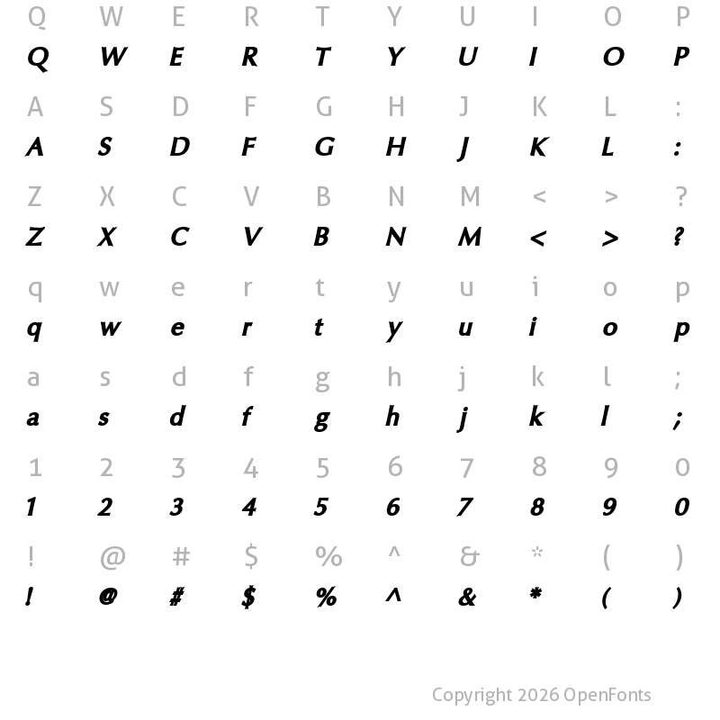 Character Map of Oregon LDO UltraBlack Oblique