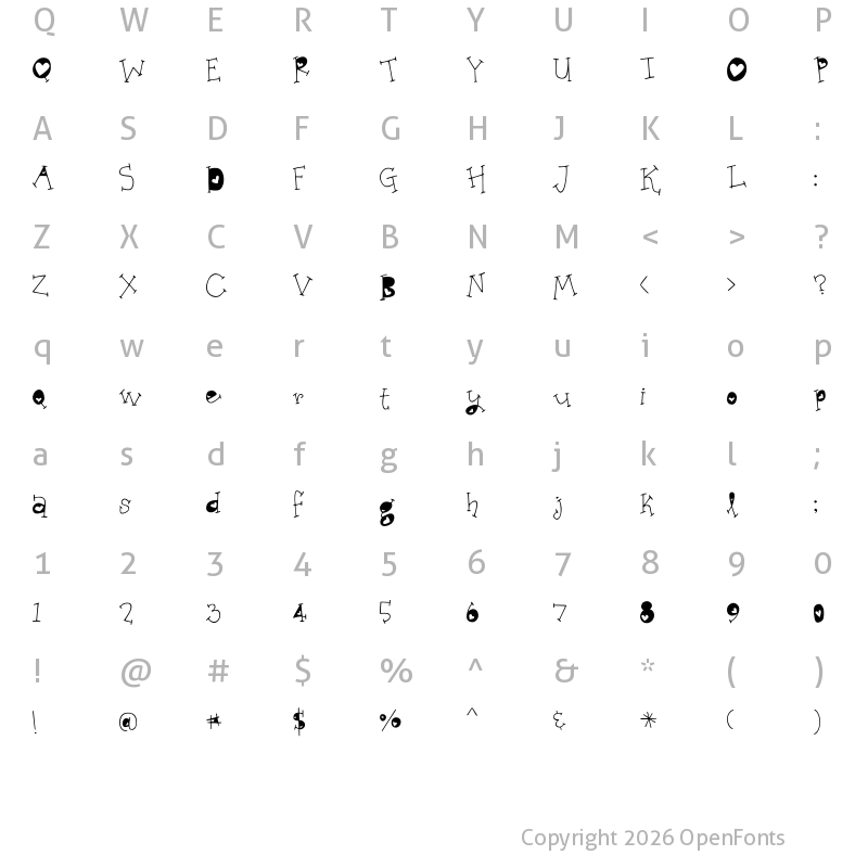 Character Map of Organic Fridays Heart Alternates Regular