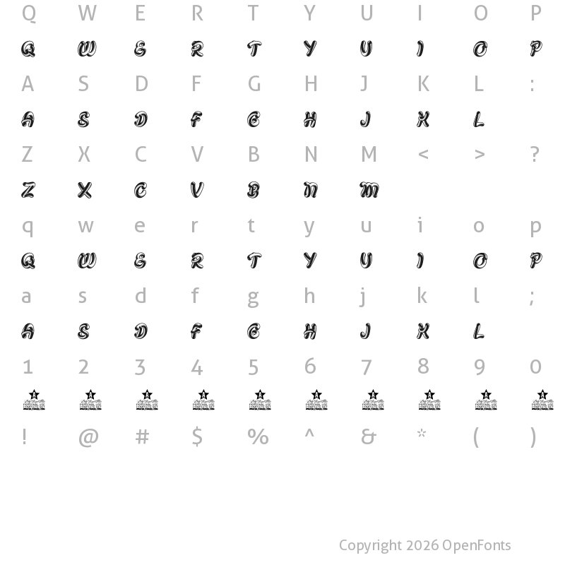 Character Map of ORGANICAL PERSONAL USE Bold Italic
