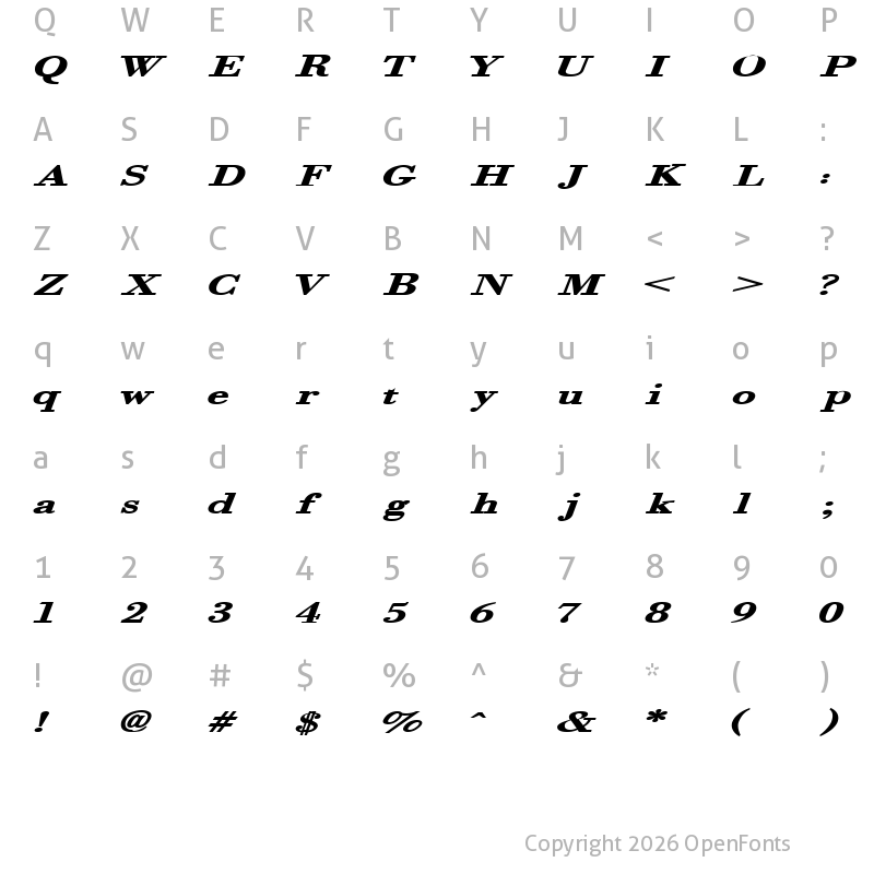 Character Map of Orgreave Extended BoldItalic
