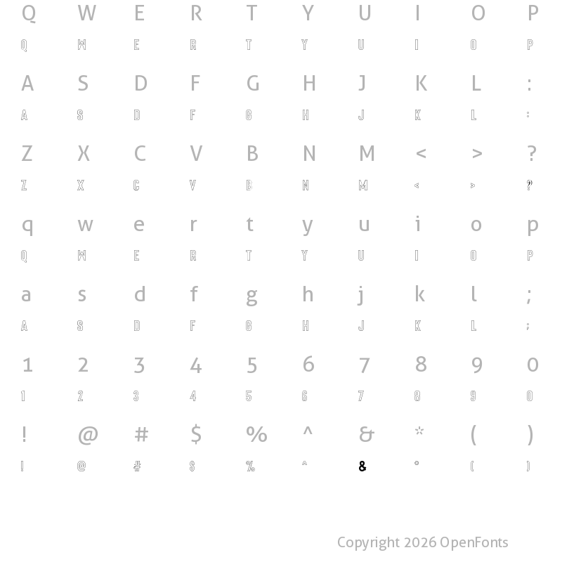Character Map of Origin Sans Regular Outline