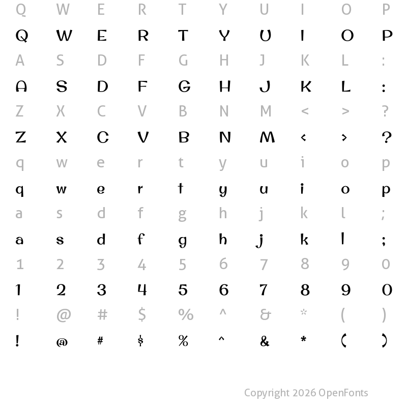 Character Map of Original Surfer Regular