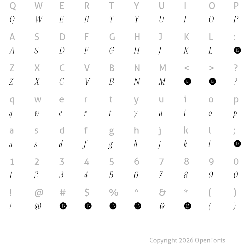Character Map of Oroban Hermonthica-Trial Regular Italic