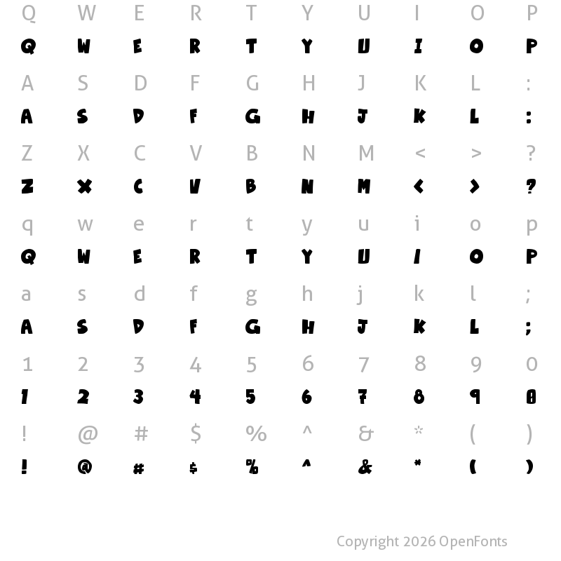 Character Map of Otaku Rant Bold