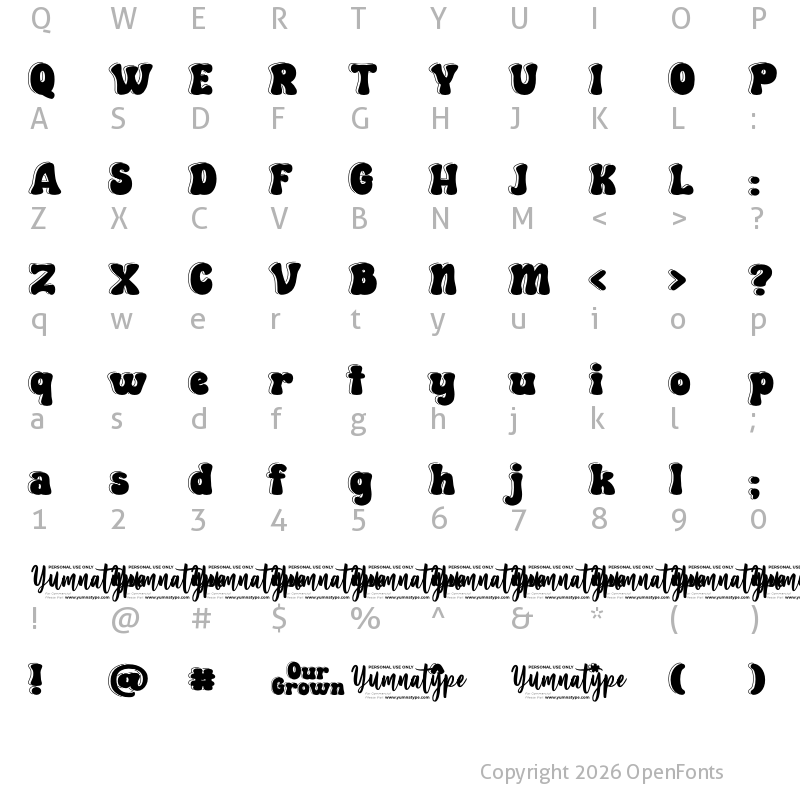 Character Map of Our Grown Personal Use Regular