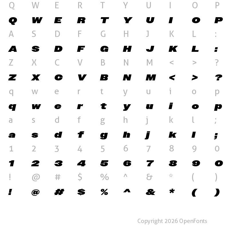 Character Map of Owners Wide XBlack Italic