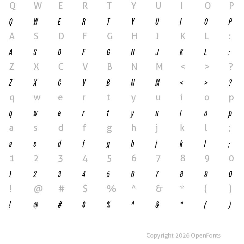 Character Map of Owners XNarrow Medium Italic