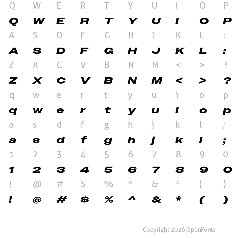 Character Map of Owners XWide Bold Italic