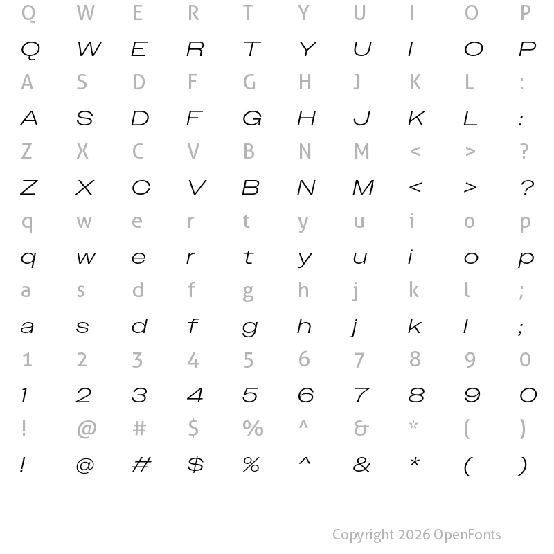 Character Map of Owners XWide Light Italic