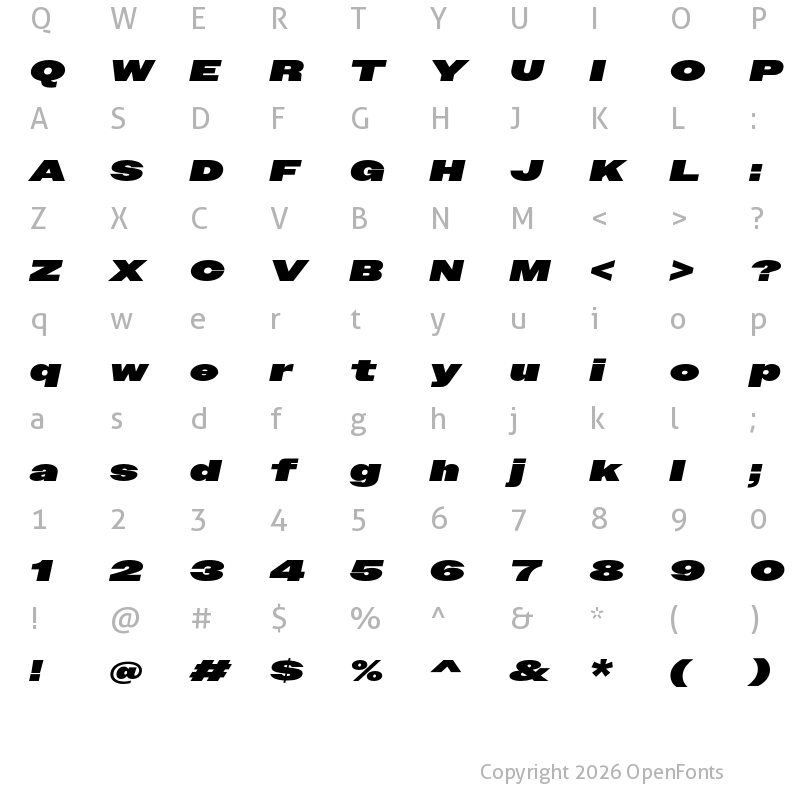 Character Map of Owners XWide XBlack Italic