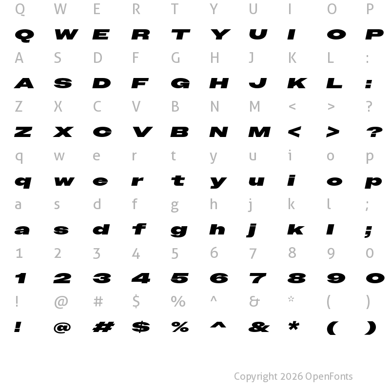 Character Map of Owners XXWide Black Italic