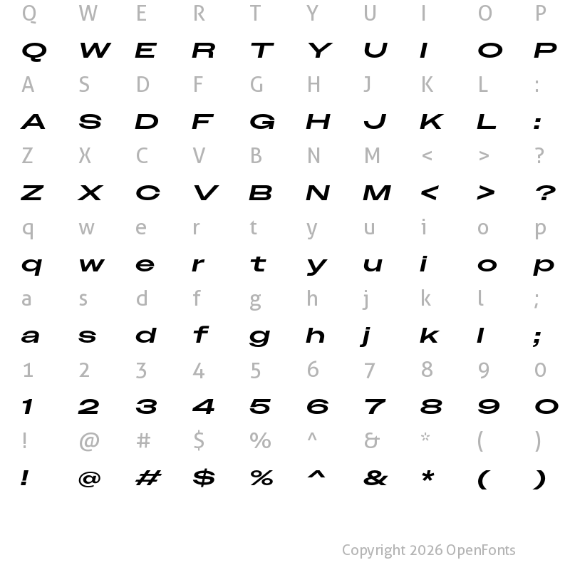 Character Map of Owners XXWide Medium Italic