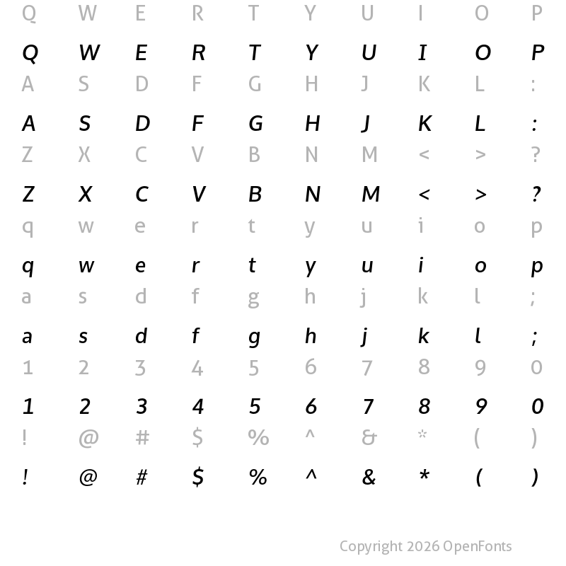 Character Map of Oxygen-Sans Sans-Bold-Oblique