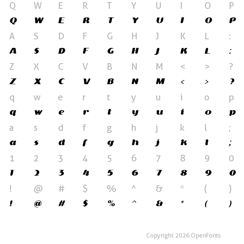 Character Map of P22 Akebono Italic