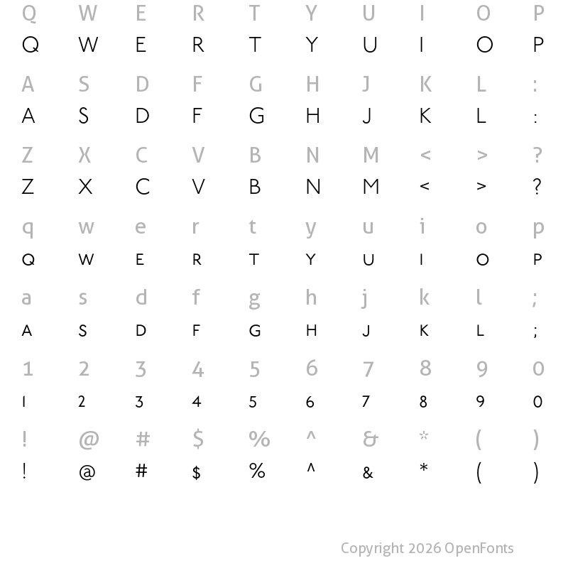 Character Map of P22 Underground Light Petite Caps