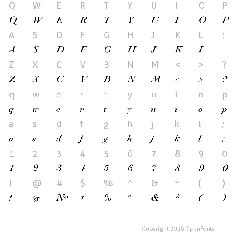 Character Map of Paganini Italic