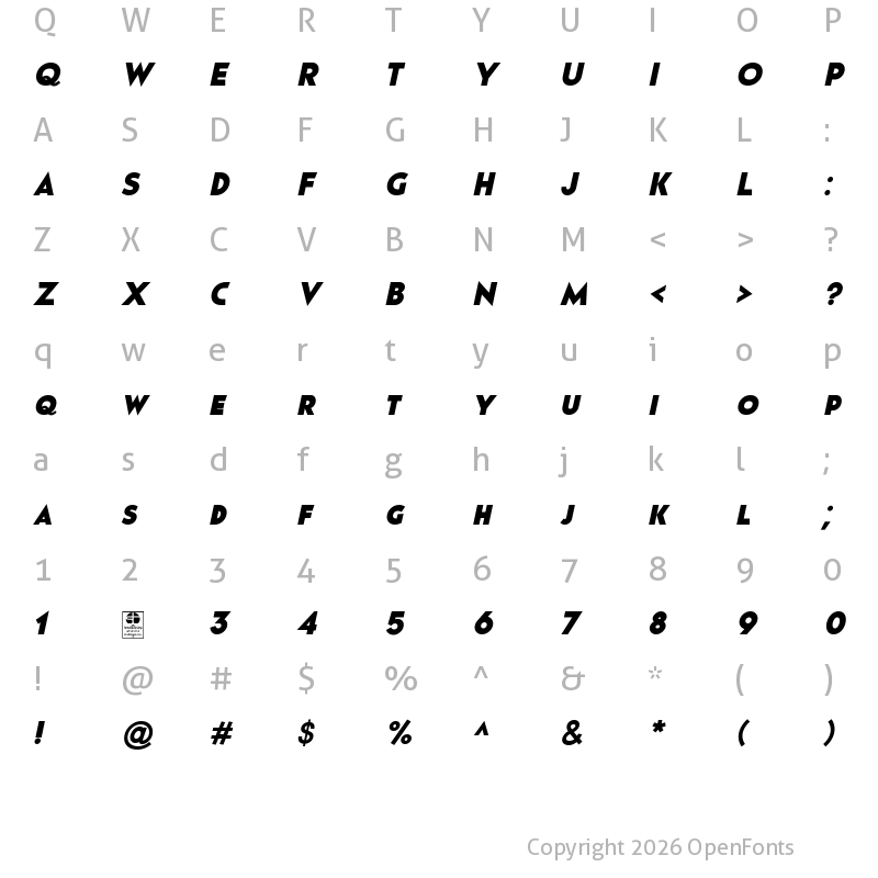 Character Map of Pages Grotesque Black Demo Italic