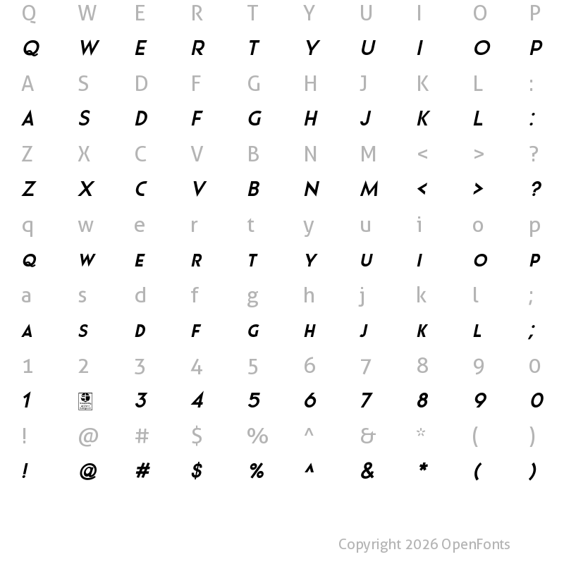 Character Map of Pages Grotesque Demo Bold Italic